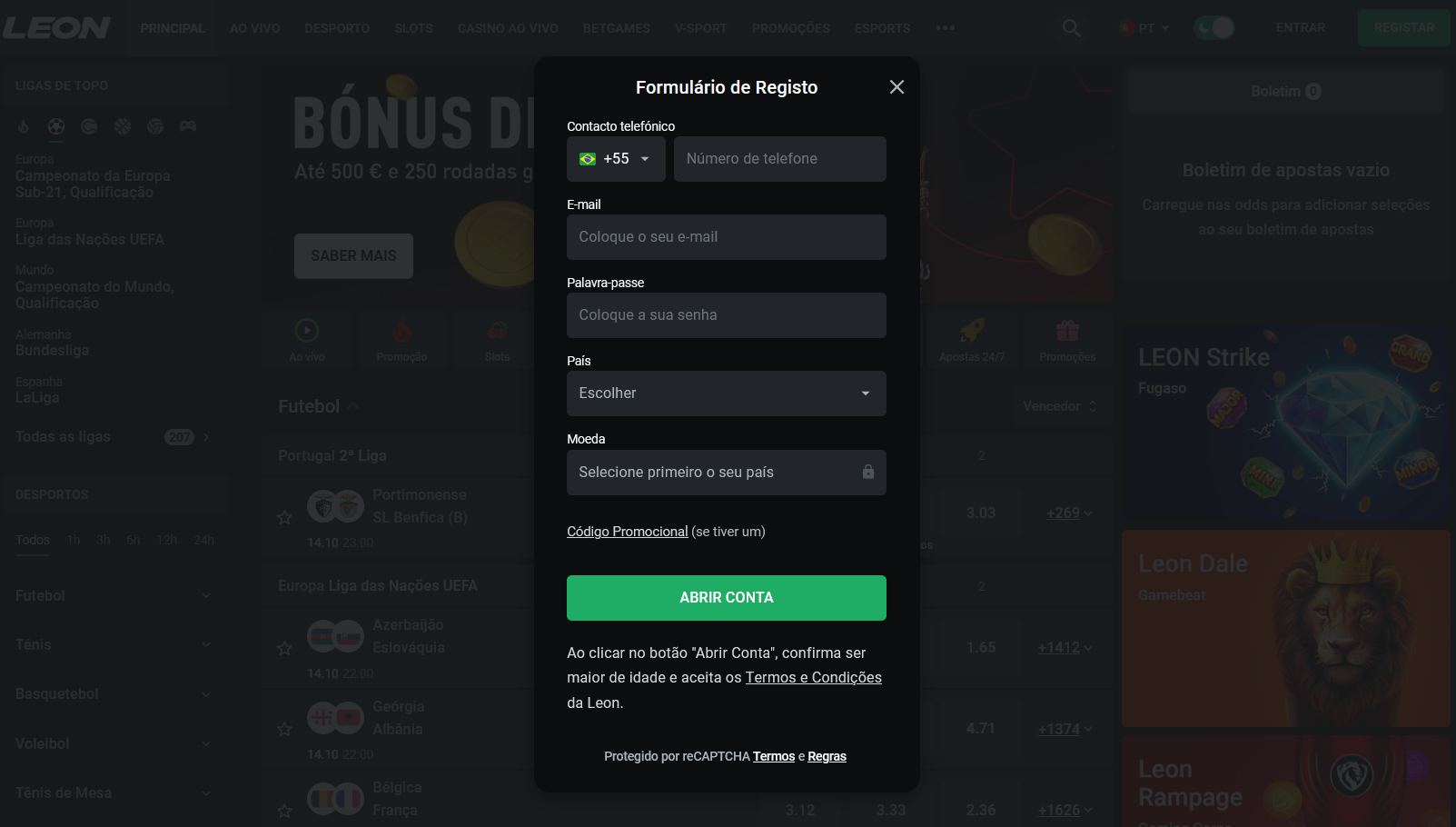 Leonbets Casino Brasil Registro